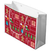 赤いクリスマスパターン大きいギフトバッグ ラージペーパーバッグ (正面アングル)