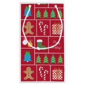 赤いクリスマスパターン小さいギフトバッグ スモールペーパーバッグ (裏面)