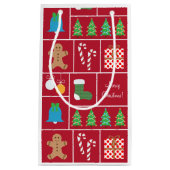 赤いクリスマスパターン小さいギフトバッグ スモールペーパーバッグ (正面)