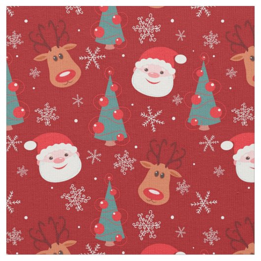 赤いクリスマスパターン ファブリック (クローズアップ)