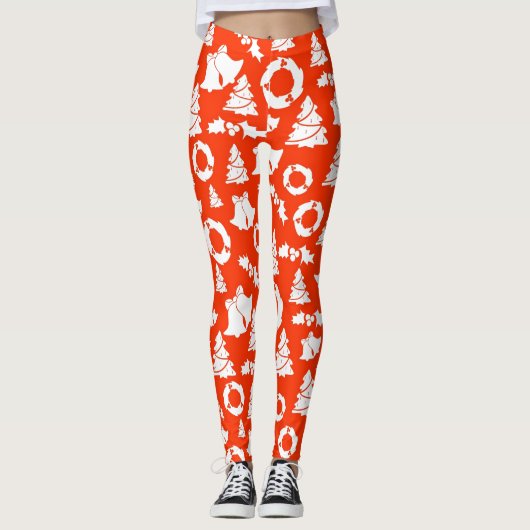 赤いクリスマスパターン レギンス (正面)