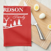 赤いクリスマスパーソナライズされたの姓 |休日 キッチンタオル (四つ折り)