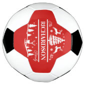 赤いクリスマスパーソナライズされたの姓 |休日 サッカーボール (回転)