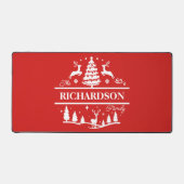 赤いクリスマスパーソナライズされたの姓 |休日 デスクマット (正面)