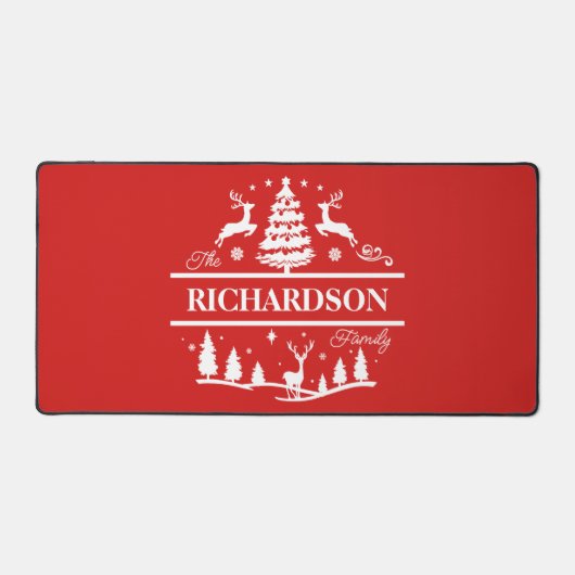 赤いクリスマスパーソナライズされたの姓 |休日 デスクマット (正面)