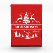 赤いクリスマスパーソナライズされたの姓 |休日 フォトブロック (正面)