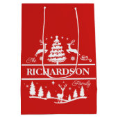 赤いクリスマスパーソナライズされたの姓 |休日 ミディアムペーパーバッグ (裏面)