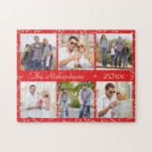 赤いクリスマスパーソナライズされた6フォトコラージュ ジグソーパズル (横)