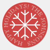 赤いクリスマスパーティーのお土産、雪の結晶の小さいプレゼント、 赤いクリスマスパーティーのお土産、雪 ラウンドシール (正面)