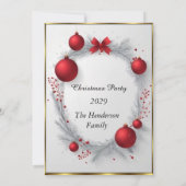 赤いクリスマスパーティーの飾りボール エレガント 招待状 (裏面)