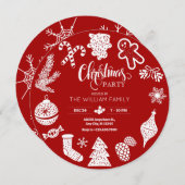 赤いクリスマスパーティーオーナメント 招待状 (正面/裏面)