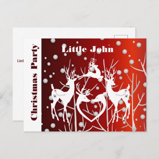 赤いクリスマスパーティー招待状発表葉書 案内ポストカード (正面/裏面)