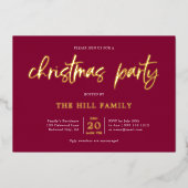 赤いクリスマスパーティー書エレガント 箔招待状 (正面)