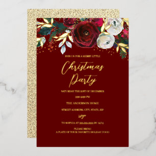 赤いクリスマスフェスティバルの葉パーティー 箔招待状