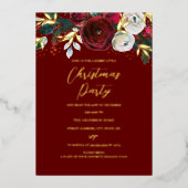 赤いクリスマスフェスティバルの葉パーティー 箔招待状 (正面)