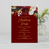 赤いクリスマスフェスティバルの葉パーティー 箔招待状 (立ち正面)