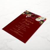 赤いクリスマスフェスティバルの葉パーティー 箔招待状 (回転した状態)