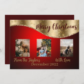 赤いクリスマスフォトカードと金ゴールドの輝縁どき シーズンカード (正面/裏面)