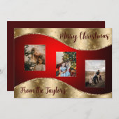 赤いクリスマスフォトカードと金ゴールドの輝縁どき シーズンカード (正面/裏面)