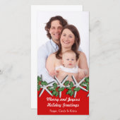 赤いクリスマスフォトカードのヒトデ シーズンカード (正面/裏面)