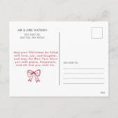 赤いクリスマスフォトハンドドロッドボウリボン シーズンポストカード (裏面)