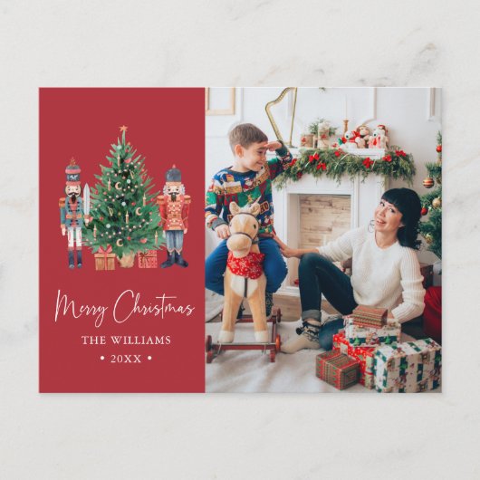 赤いクリスマスフォトホリデーポストカード シーズンポストカード (正面)