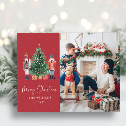 赤いクリスマスフォトホリデーポストカード シーズンポストカード