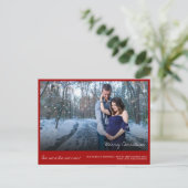 赤いクリスマスフォト妊娠告知カード シーズンポストカード (スタンド正面)