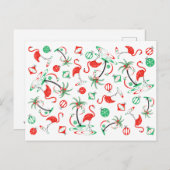 赤いクリスマスフラミンゴの数々の葉書 シーズンポストカード (正面/裏面)