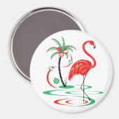 赤いクリスマスフラミンゴの磁石のラウンド マグネット (正面/裏面)