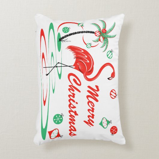 赤いクリスマスフラミンゴクリスマスグリーンバックアクセント アクセントクッション (正面(垂直))
