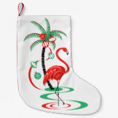 赤いクリスマスフラミンゴストッキング片面 スモールクリスマスストッキング (正面)