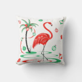 赤いクリスマスフラミンゴバウブルズスクエア クッション (正面)