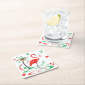 赤いクリスマスフラミンゴバウブルズスクエア スクエアペーパーコースター (インサイチュ)