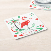 赤いクリスマスフラミンゴバウブルズスクエア スクエアペーパーコースター (アングル)