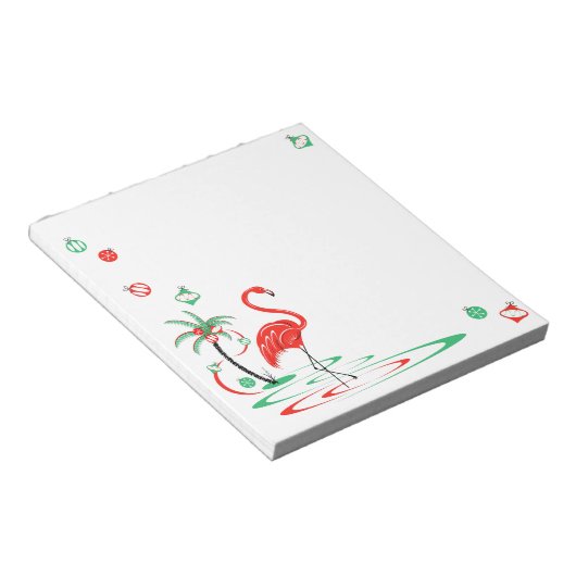 赤いクリスマスフラミンゴバウブルズスクエア ノートパッド (アングル)