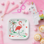 赤いクリスマスフラミンゴバウブルズスクエア ペーパープレート (パーティー)