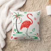 赤いクリスマスフラミンゴボードグリーンバックスクエア クッション (ブランケット)