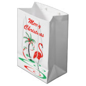 赤いクリスマスフラミンゴメリークリスマスメディア ミディアムペーパーバッグ (正面アングル)