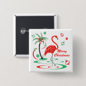赤いクリスマスフラミンゴメリークリスマス広場 缶バッジ (正面&裏面)