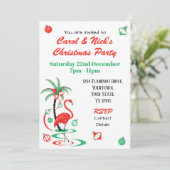 赤いクリスマスフラミンゴ数々のへの招待 招待状 (スタンド正面)