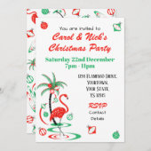 赤いクリスマスフラミンゴ数々のへの招待 招待状 (正面/裏面)