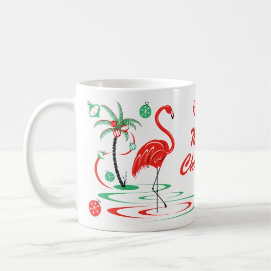 赤いクリスマスフラミンゴBablesクリスマスマグカップ コーヒーマグカップ (左)