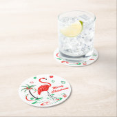 赤いクリスマスフラミンゴBablesクリスマスラウンド ラウンドペーパーコースター (インサイチュ)