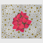 赤いクリスマスフラワー金ゴールドが抽象芸術銀に輝く ラッピングペーパー (フラット)