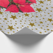 赤いクリスマスフラワー金ゴールドが抽象芸術銀に輝く ラッピングペーパー (角)