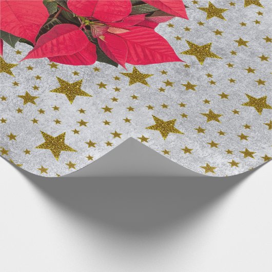 赤いクリスマスフラワー金ゴールドが抽象芸術銀に輝く ラッピングペーパー (角)