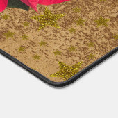 赤いクリスマスフラワー、金ゴールド星オン抽象芸術紙 デスクマット (コーナー)