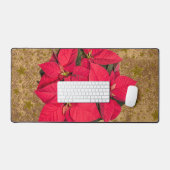 赤いクリスマスフラワー、金ゴールド星オン抽象芸術紙 デスクマット (キーボード&マウス)