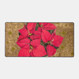 赤いクリスマスフラワー、金ゴールド星オン抽象芸術紙 デスクマット